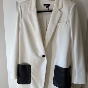 DKNY Women's Cream Blazer with Black Pockets